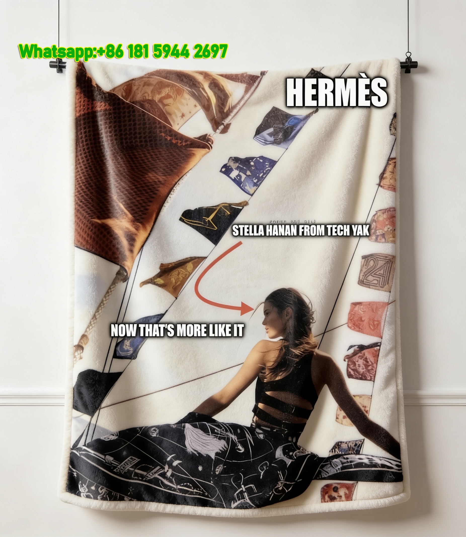 Hermès Silk Scarf Sailboat Print Flannel Throw Blanket IMG_5147